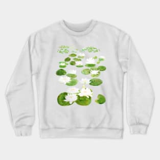 white waterlily pond watercolor Crewneck Sweatshirt